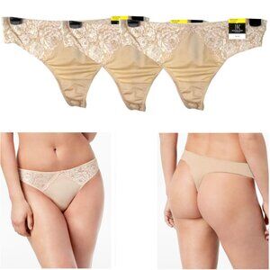 BIN 3 Pr INC International Smooth Lace Trim Thongs Panty Frappe Choose Size New